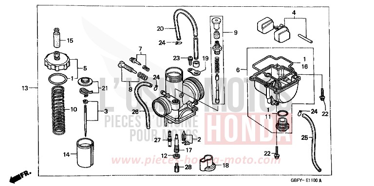 CARBURATEUR de CR80R "Grandes Roues" EXPLOSION RED (R254) 2000